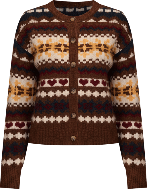 Women's Fair Isle Crew Neck Cardigan Sweater