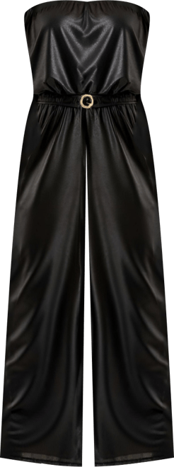 Women's Strapless Satin Belted Jumpsuit