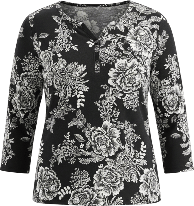 Plus Size 3/4-Sleeve Cotton Henley Top, Exclusively at Macy's