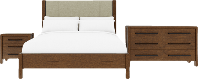 Davie 3-Pc. Queen Set (Upholstered Bed, Dresser & 3-Drawer Nightstand)