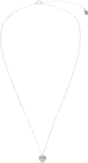 Cubic Zirconia Fluted Texture Heart Pendant Necklace in 14k Gold-Plated Sterling Silver, 16" + 2" extender
