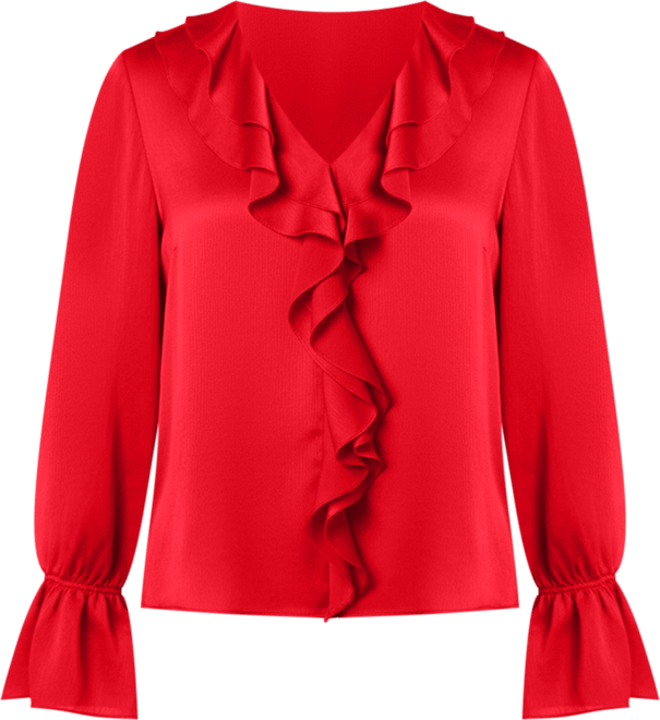 Women's Ruffled V-Neck Bell-Sleeve Blouse