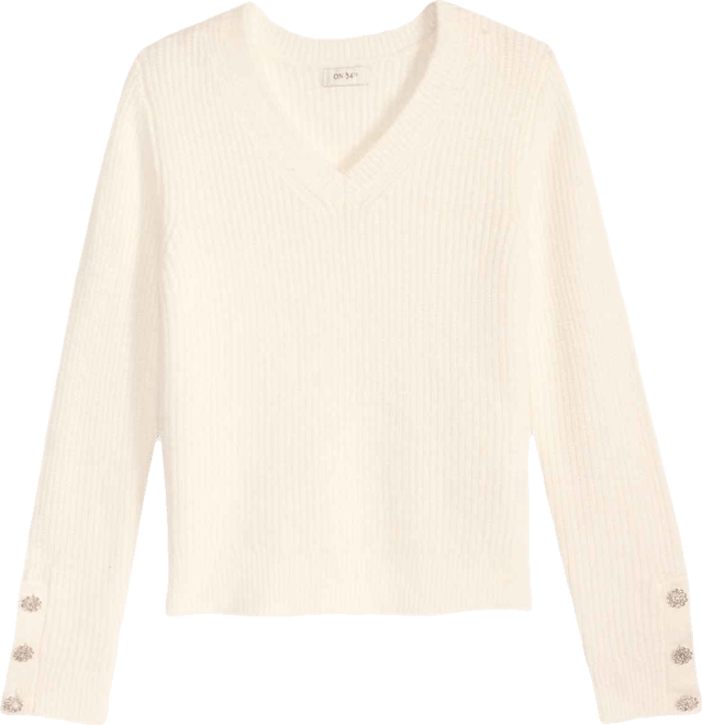 Women's V-Neck Jewel-Button-Cuff Sweater, Macy's Exclusive