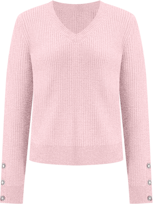 Women's V-Neck Jewel-Button-Cuff Sweater, Macy's Exclusive