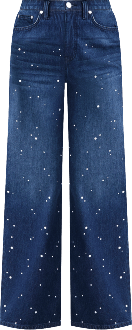 Women's Midnight-Wash Embellished Wide-Leg Jeans, Macy's Exclusive