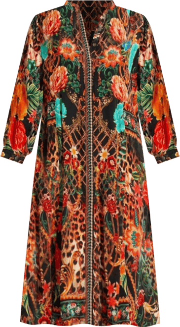 Women's Midi Summer Dress with Collared Neck, Short Sleeves, and Side Slits