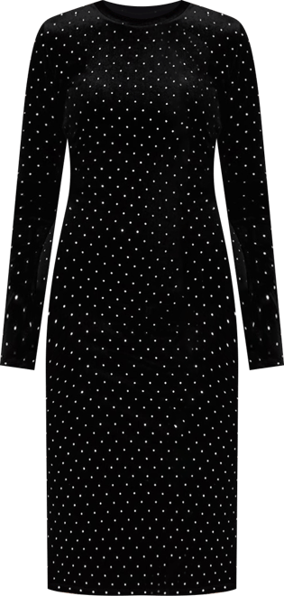 HAILEE Black Studded Velvet Long-Sleeved Pull-On Mock Neck Midi