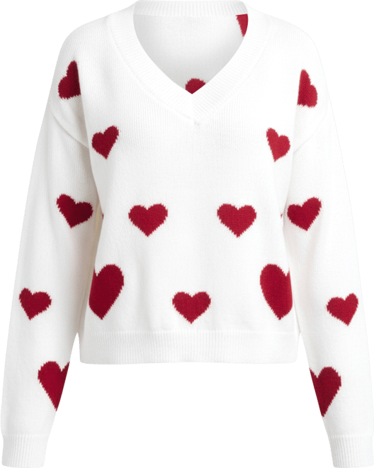Women's V-Neck Pull-On Heart Sweater
