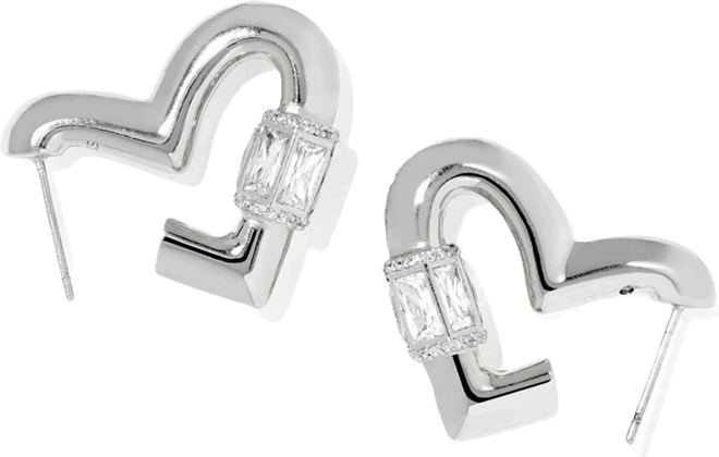 Cubic Zirconia 14K Gold Plated Over Brass Emery Heart Hoop Earrings