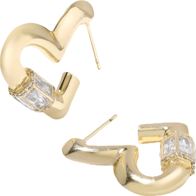 Cubic Zirconia 14K Gold Plated Over Brass Emery Heart Hoop Earrings