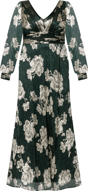 Plus Size Crinkle Foil Long Sleeves Dress