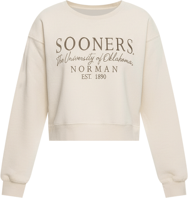 Women's Tan Oklahoma Sooners Cropped Crewneck Sweatshirt