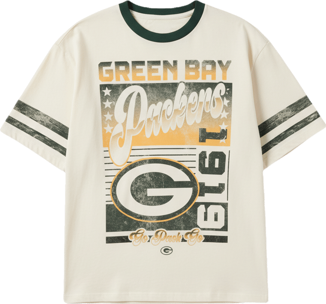 Women's Cream Green Bay Packers Vintage Drop Shoulder Oversized Boyfriend T-Shirt