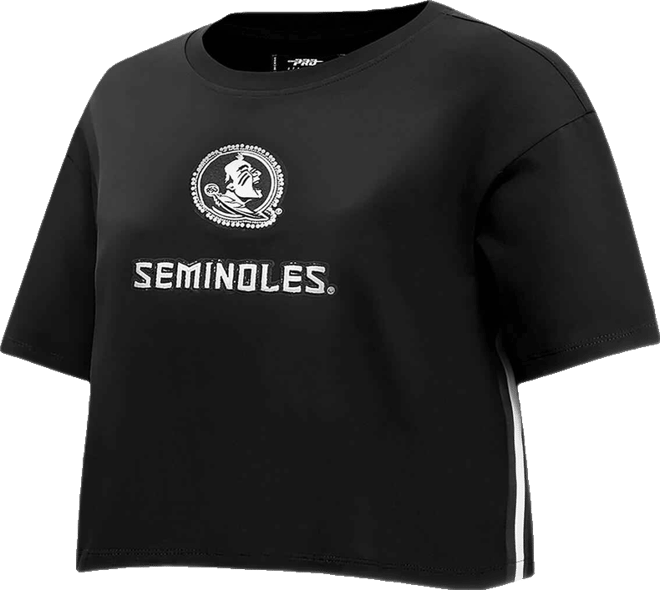 Women's Black Florida State Seminoles Rhinestone Cultivated-Pearl Boxy Cropped T-Shirt