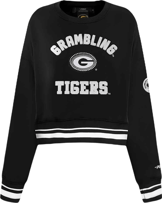 Women's Black Grambling Tigers Cultivated-Pearl Cropped Pullover Sweatshirt