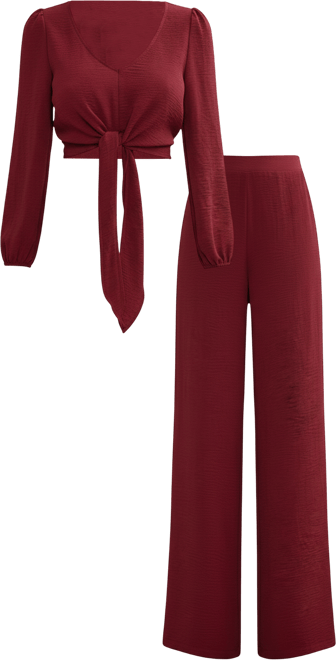 Women's Tie Front Wide Leg Matching Set
