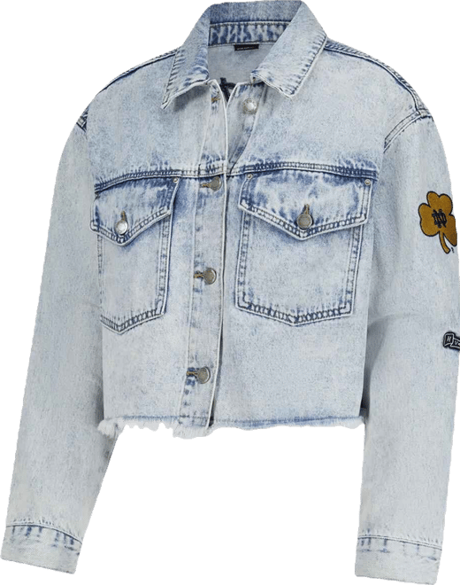 Women's Denim Notre Dame Fighting Irish Light wash Cropped Button-Up Jean Jacket