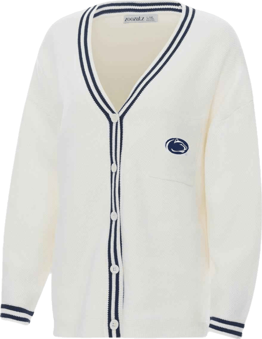 Women's Cream Penn State Nittany Lions Striped Knit Button-Up Cardigan Sweater