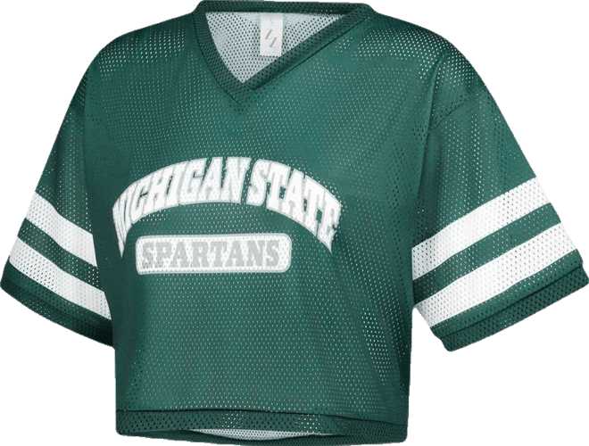 Women's Green Michigan State Spartans V-Neck Mesh Cropped T-Shirt