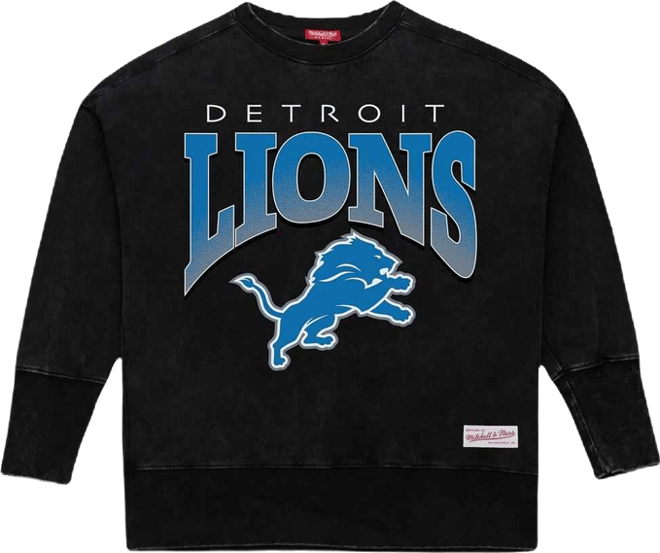 Women's Black Detroit Lions Delineate Mineral Wash Crewneck Sweatshirt