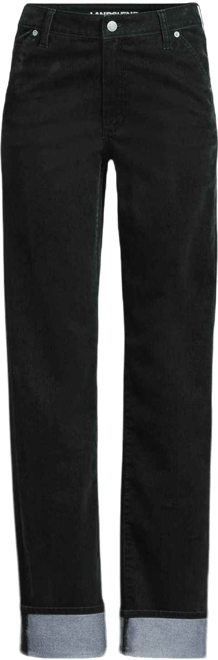 Petite Flocked Denim Mid Rise Relaxed Straight Leg Cuff Jeans