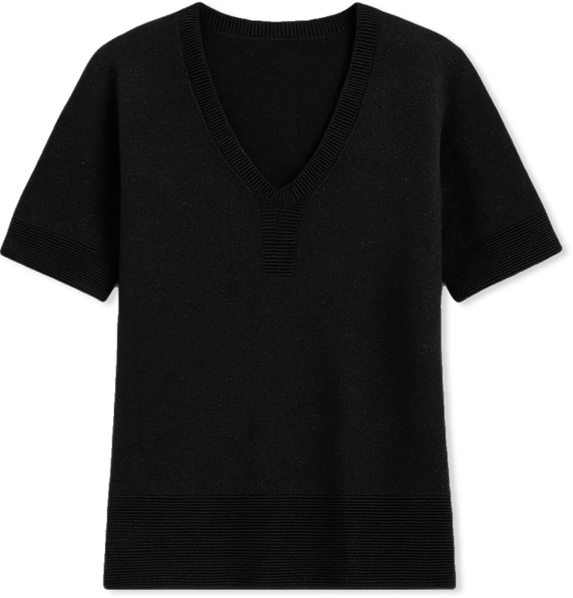 Women's V-Neck Short-Sleeve Lurex Shine Sweater, Exclusively at Macy's