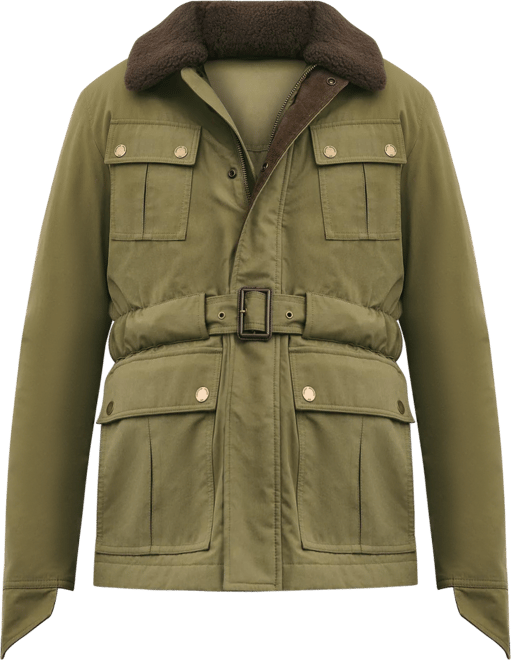 Cotton Field Jacket With Removable Shearling Collar