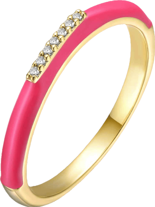 14K Gold Plated with Clear Cubic Zirconia Colored Enamel Slim Stacking Band Ring