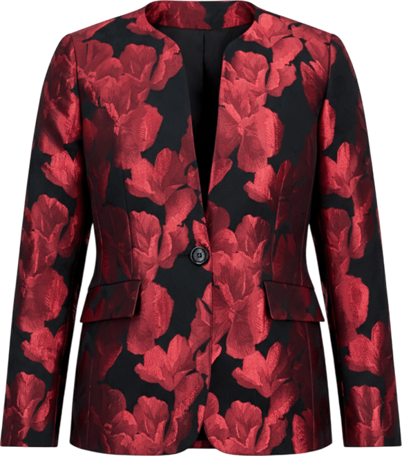 Petite Floral Jacquard One Button Collarless Jacket