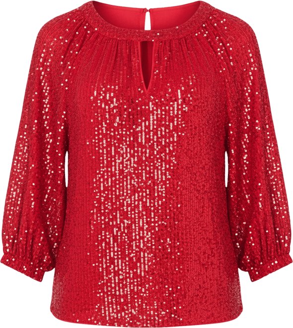 Women's Sequin Detail Puff Sleeves Top