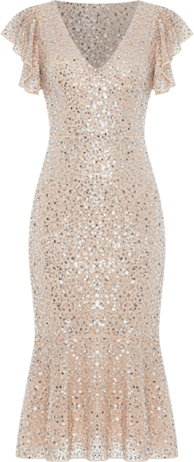 Women's Pleated High Neck Raglan Long Sleeve Side Slit Gown