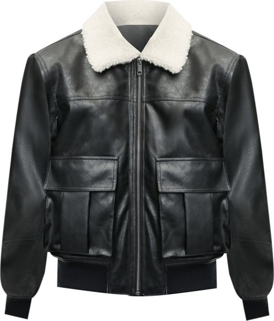 Men's Relaxed-Fit Faux-Sherpa-Collar Faux-Leather Bomber Jacket, Macy's Exclusive