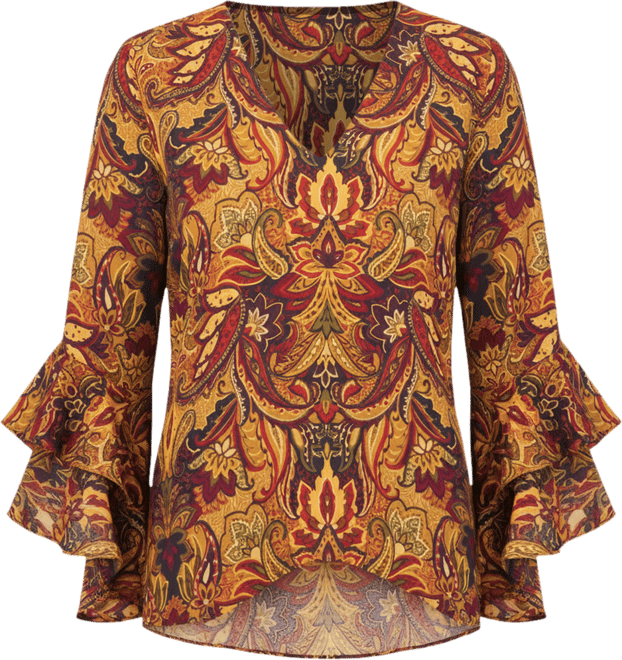 Women's Paisley-Print Flutter-Sleeve Top
