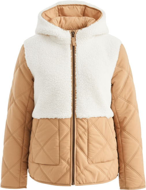 Petite Mixed Media Hooded Sherpa Jacket, Macy's Exclusive