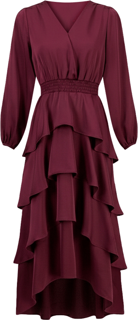 Women's Satin Surplice-Neck Tiered Midi Dress