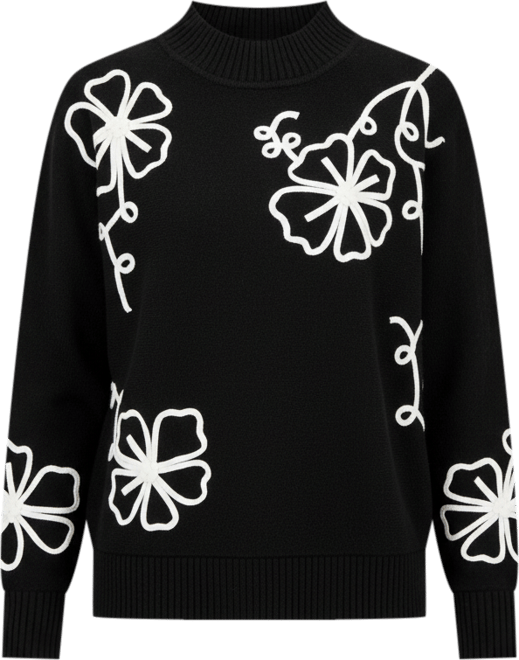 Women's Mock Neck Floral Embroidered Sweater