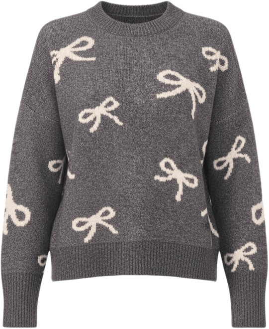 Women's Ribbon Print Pull On Sweater