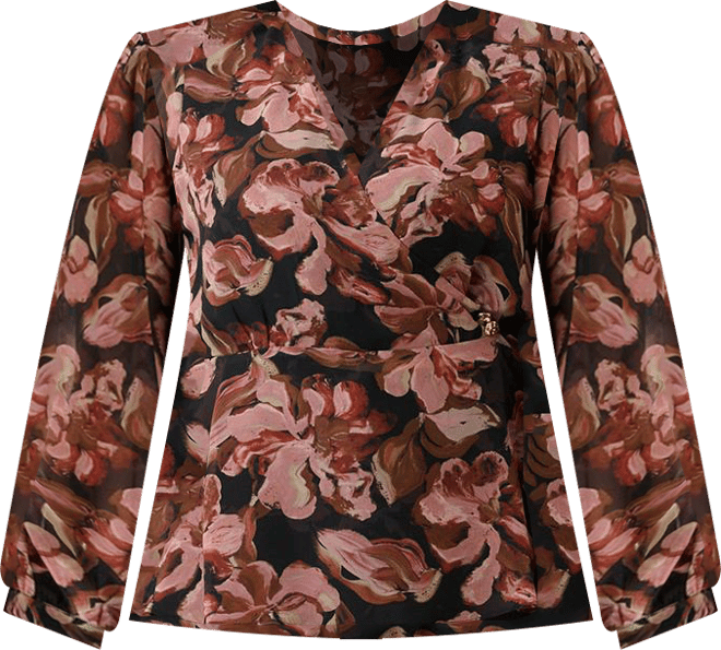 Plus Size Natalia Floral V-Neck Long Sleeve Peplum Top