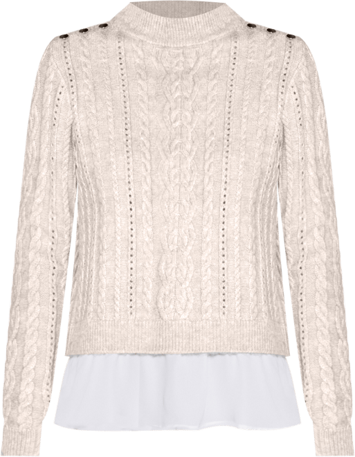 Women's Black Label Chiffon-Hem Cable Sweater