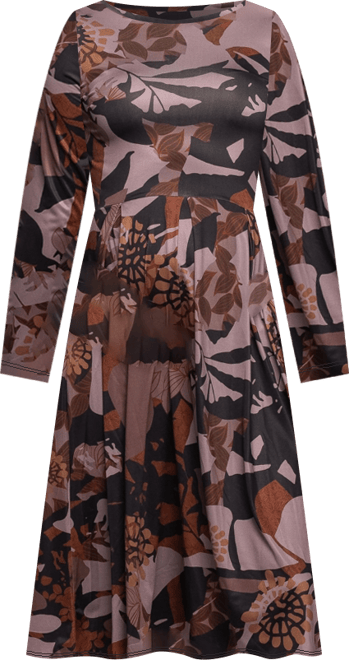 Maternity Long Sleeve Midi Dress Brown Floral Print