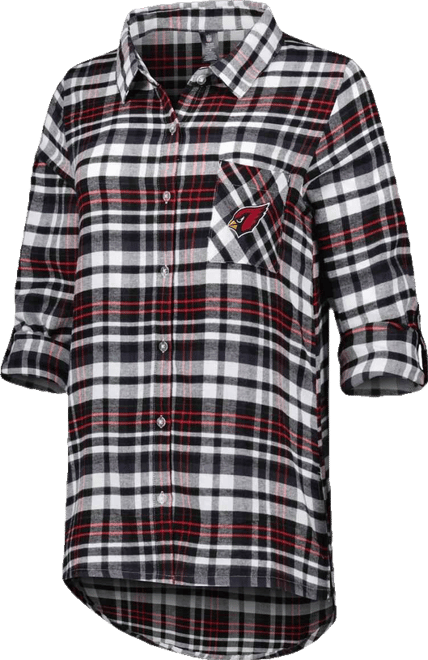 Women's Black/Cardinal Arizona Cardinals Mainstay Plaid Full-Button Long Sleeve Nightshirt