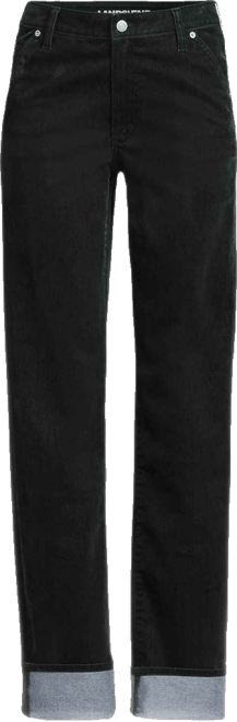 Women's Flocked Denim Mid Rise Relaxed Straight Leg Cuff Jeans