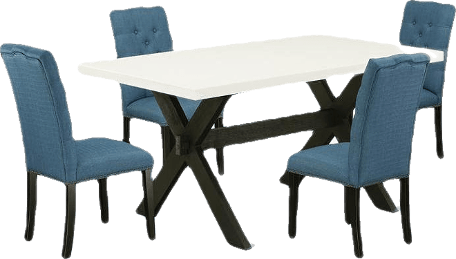 5-Piece Awesome Dinette Set a Good Linen White Wood Dining Table Top and 4 Amazing Linen Fabric Kitchen Chairs with Nail Heads