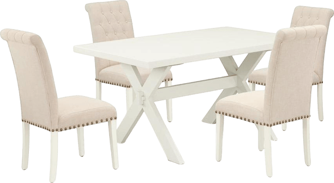 5-Pc Dinette Set Included 4 Wood Dining chairs Upholstered Nails Head Seat and High Button Tufted Chair Back and Rectangular Dinin