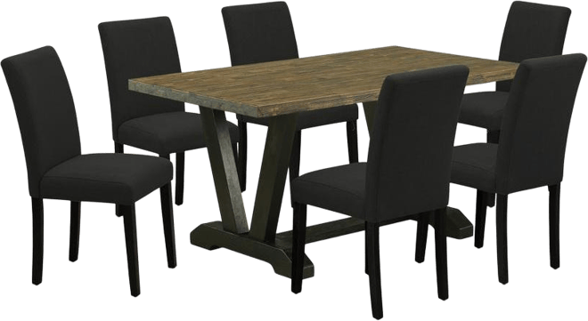 7-Piece Table and Chairs Dining Set Includes 6 Mid Century Dining Chairs with Upholstered Seat and High Back and a Rectangular Woo