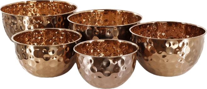 Hammered Bubble Texture 5 Piece Stainless Steel Serving Bowl Set in Copper