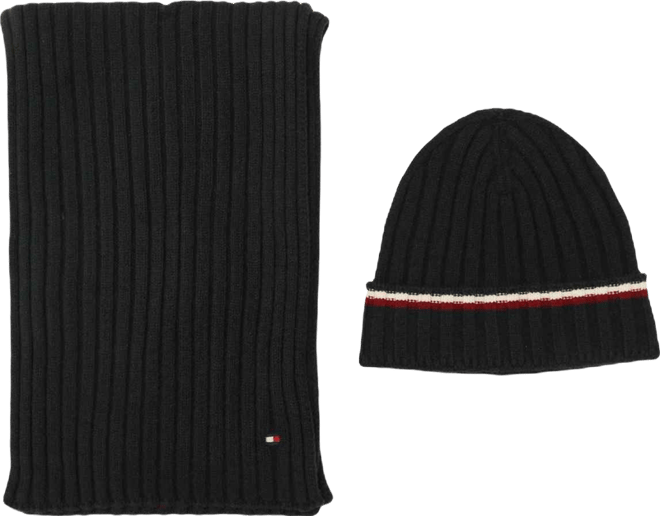 Men's 2-Piece Wide Rib Global Stripe Cuff Beanie and Scarf Set
