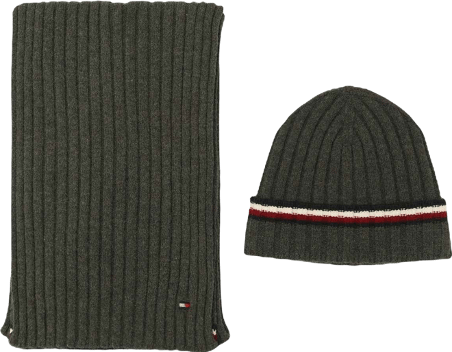 Men's 2-Piece Wide Rib Global Stripe Cuff Beanie and Scarf Set