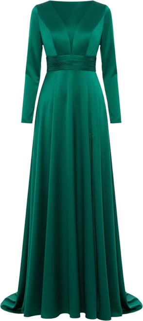 Women's Ieena Long Sleeve Ruched Waist A-Line Gown