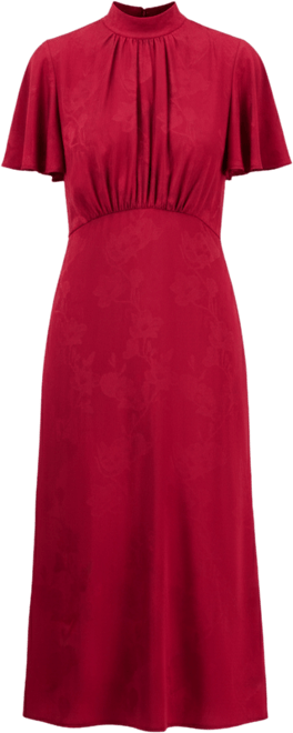 Women's High-Neck Flounce-Sleeve Midi Dress